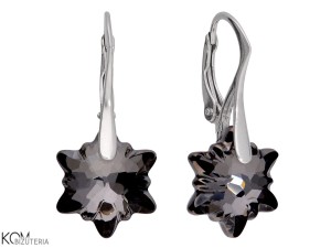 Czarne kolczyki gwiazdka, kwiat, srebro 925, kryształy Swarovski® Edelweiss