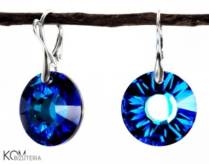 Mieniące się kolczyki z dużym okrągłym kryształem Sun, srebro 925, kryształy Swarovski®