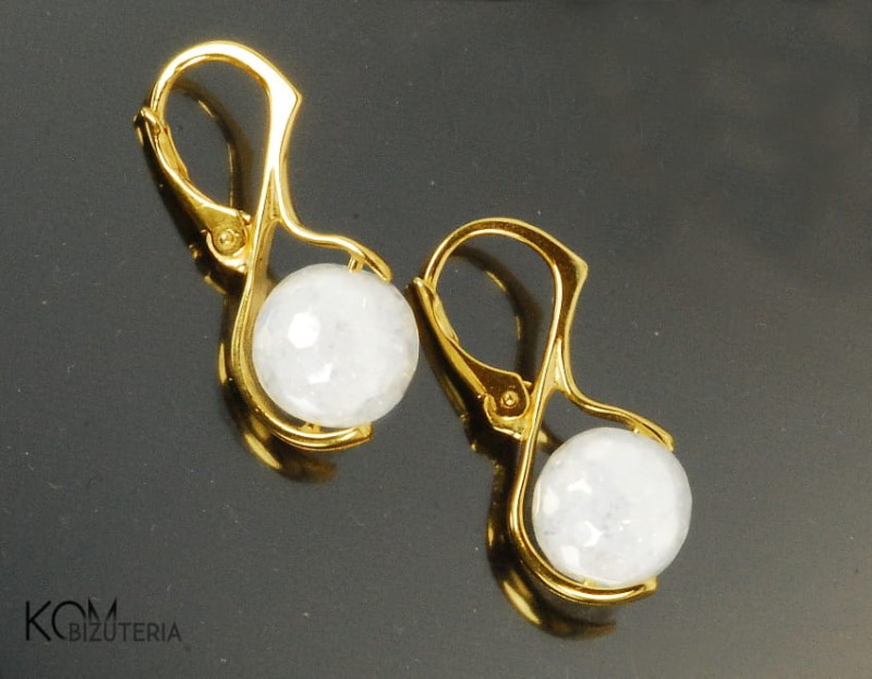 kolczyk kulka mleko biel krysztal earring gold zloto
