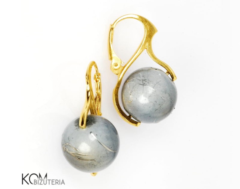 kolczyk kulka szary beton earring srebro srebrny zloto
