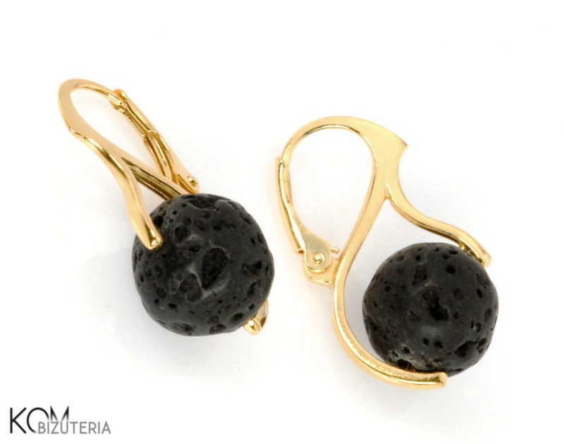 kolczyk kulka czarny lawa earring gold zloto