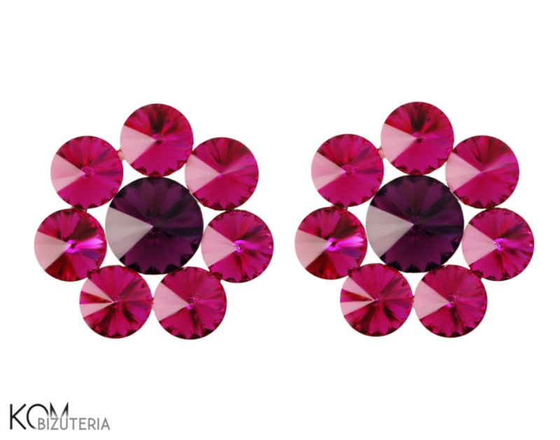 rivoli kwiat fuchsia amethyst roz rozowy fiolet swarovski sztyft kolczyk srebro rodowane kom bizuteria.jpg