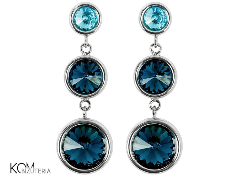 rivoli potrojny wiszacy aquamarine denim blue niebieski granatowy swarovski sztyft kolczyk srebro rodowane kom bizuteria.jpg