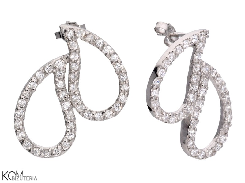 srebrne kolczyki sztyfty kropelki z cyrkoniami
