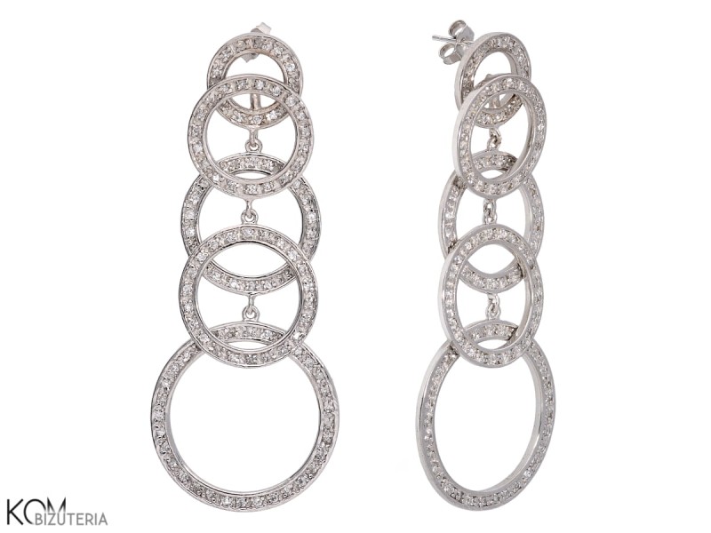 srebrne kolczyki wiszace kola z cyrkoniami