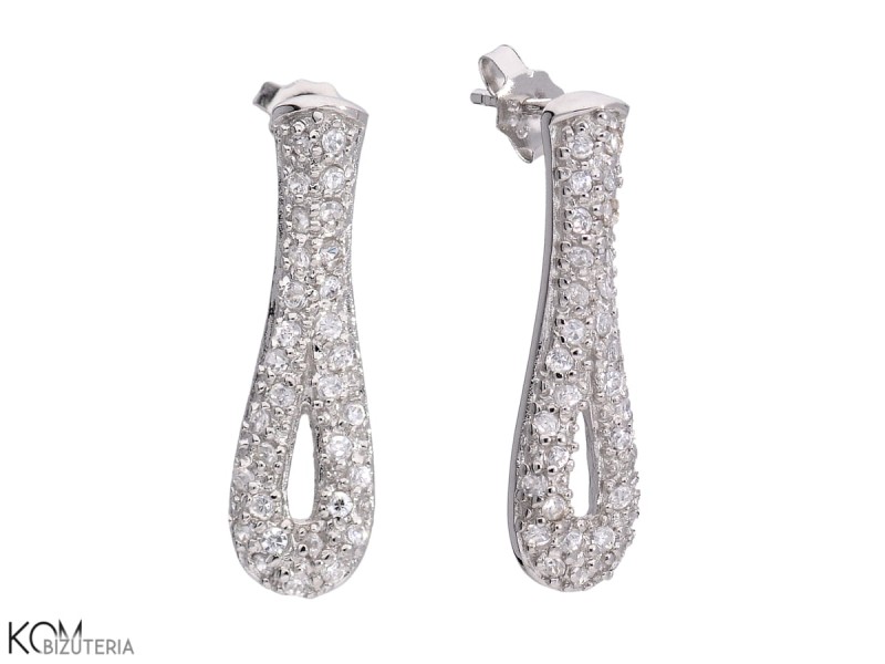 srebrne kolczyki sztyfty lezki z cyrkoniami