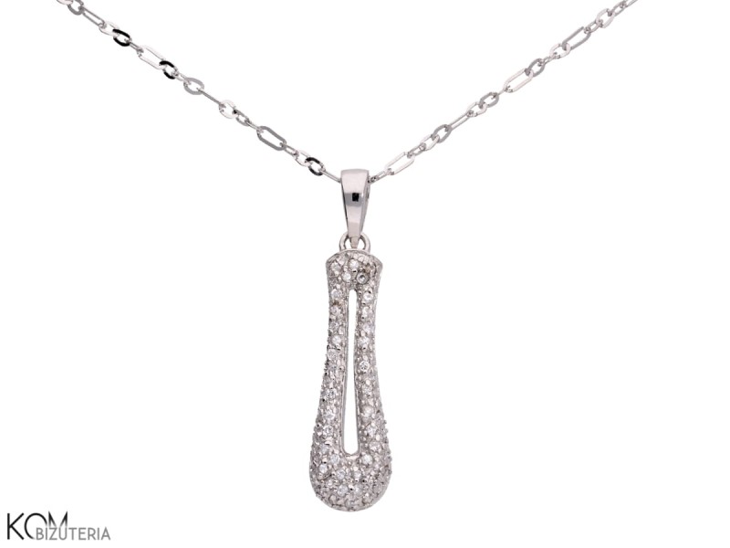 wisiorek srebrny łezka z cyrkoniami i łańcuszkiem