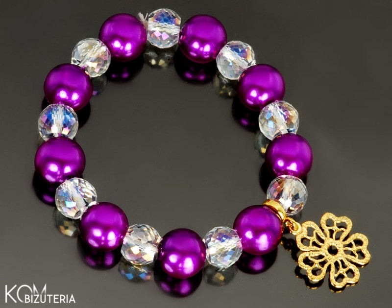 bransoletka srebro zloto fiolet crystal krysztal ab charm pleciony weave kwiat .jpg