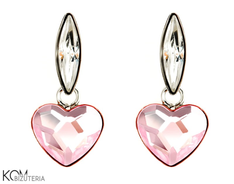 kolczyk sztyft stud serce rosaline roz rozowy swarovski navette crystal lodka migdal krysztal srebro rodowane kom bizuteria.JPG