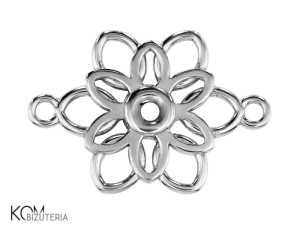 Srebrna zawieszka ozdobna, charm, łącznik, kwiat, płatek śniegu 26x18mm w101