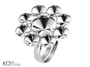 Silver ring base, adjustable, with concave setting for crystals: rivoli 1122 6mm 10mm P8
