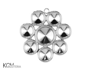 Rhodium-plated, silver pendant with round, concave settings for crystals: rivoli 1122 12mm 8mm w103