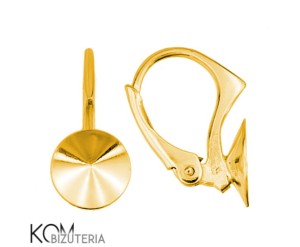 Pozłacany, srebrny bigiel angielski, kolczyk leverback z okrągłą, wklęsłą miseczką do kryształów rivoli 8mm kz43