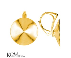 Pozłacany, srebrny bigiel angielski, kolczyk leverback z okrągłą, wklęsłą miseczką do kryształów rivoli 18mm kz43