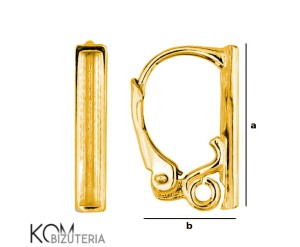 Pozłacany, srebrny bigiel angielski, kolczyk leverback z wklęsłą miseczką do kryształów kwadrat 4428 2mm kz66