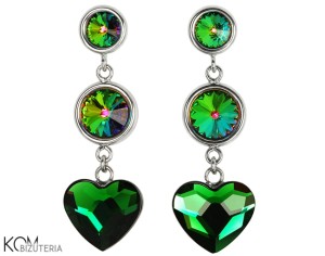 TRIO LOVE - green heart - silver stud earrings with Swarovski® crystals