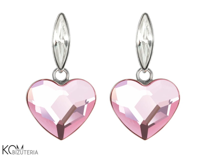 kolczyk sztyft stud serce rosaline jasny roz rozowy pink krysztal swarovski navette migdal crystal krysztal srebro rodowane kom bizuteria.JPG