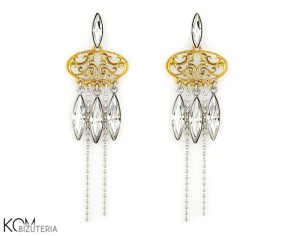 Kolczyki chandelier z czterema kryształowymi migdałkami, srebro 925 i pozłacane srebro 925, kryształy Swarovski®