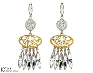 Kolczyki chandelier z sześcioma kryształowymi migdałkami, srebro 925 i pozłacane srebro 925, kryształy Swarovski®