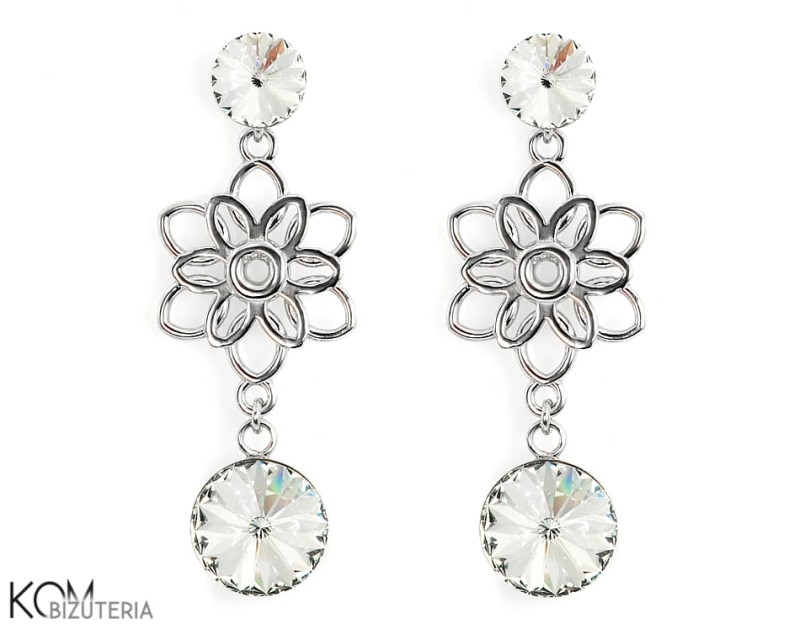 kolczyki charm śnieżka kwiat snowflake flower srebro rodowane wiszace swarovski crystal zawieszka otwarte kom bizuteria.jpg