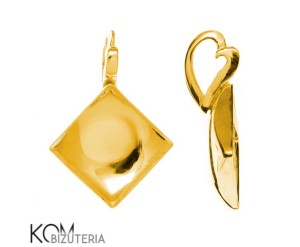 Pozłacana, srebrna zawieszka z kwadratową, wklęsłą miseczką do kryształów kwadrat (np 2493) 10mm w36
