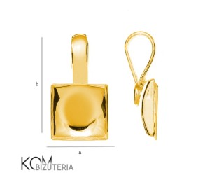 Pozłacana, srebrna zawieszka z wklęsłą miseczką do kryształów kwadrat (np 2493) 10mm w38.1