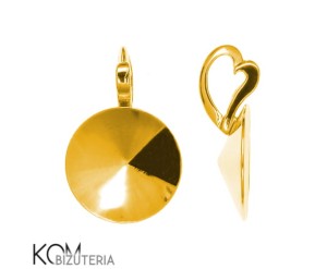 Pozłacana, srebrna zawieszka z okrągłą, wklęsłą miseczką do kryształów rivoli 1122 12mm w40