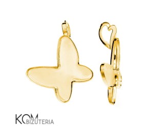 Pozłacana, srebrna zawieszka z miseczką do kryształów motyl 2854 18mm w47