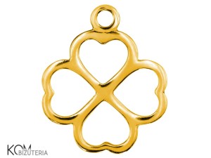Pozłacana, srebrna zawieszka ozdobna charm koniczyna, koniczynka 19x16mm w108