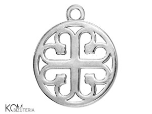 Rodowana, srebrna ozdobna zawieszka, charm okrągła serca, serduszka 17x14mm w80