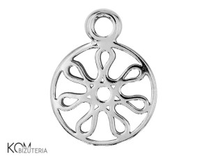 Rodowana, srebrna ozdobna zawieszka, charm okrągła spirala 15x12mm w91