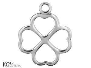 Rodowana, srebrna zawieszka ozdobna charm koniczyna, koniczynka 19x16mm w108