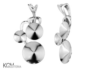 Rodowana, srebrna zawieszka z trzema okrągłymi, wklęsłymi miseczkami do rivoli 1122 6mm 8mm 10mm w110