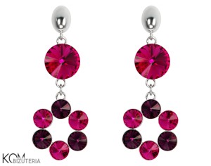 Wiszące, fioletowe i różowe kolczyki kwiaty, srebro 925, kryształy Swarovski®