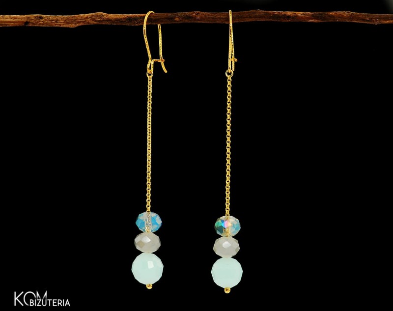kolczyki otwarte beads koraliki odcienie niebieskiego shades of blue lancuch pozlacane zloto gold-plated gold srebro diamentowane diament blysk blyszczace diamond cut lekkie kom bizuteria 4.jpg