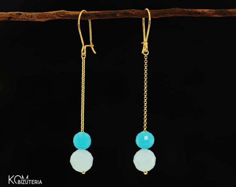 kolczyki otwarte beads koraliki turquoise turkus lancuch pozlacane zloto gold-plated gold srebro diamentowane diament blysk blyszczace diamond cut lekkie kom bizuteria 4.jpg