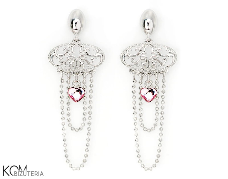 kolczyki sztyfty studs swarovski serce heart rozowe pink glamour charm srebro rodowane kom bizuteria.JPG