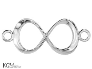 Rodowana, srebrna ozdobna zawieszka, charm, łącznik nieskończoność 24x10mm w70.2