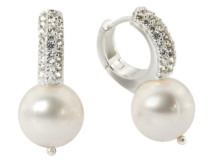 kolczyki swarovski perly krem biale cream white cubic zirconia cyrkonia clasp zatrzask srebro kom bizuteria