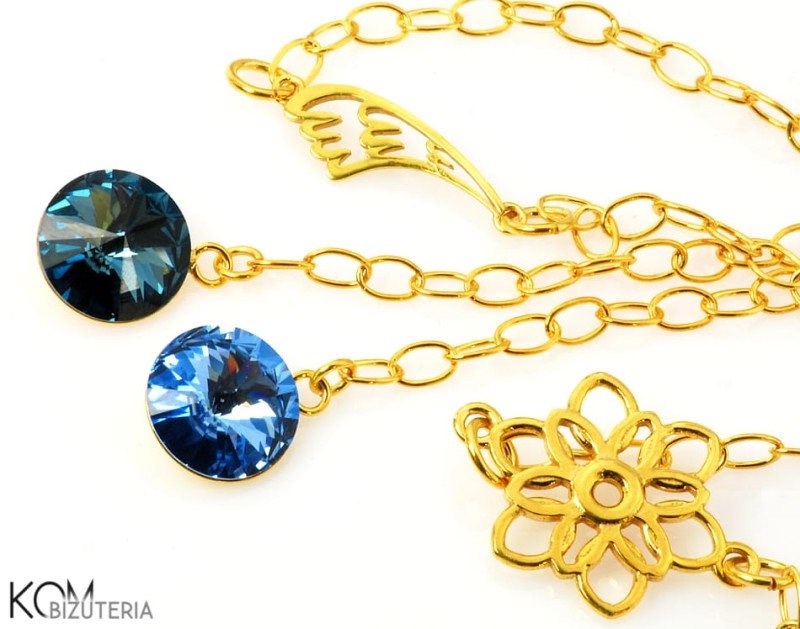 naszyjnik swarovski rivoli niebieski blue zloto zlocony gold-plated gold srebro light sapphire denim blue kom bizuteria .JPG