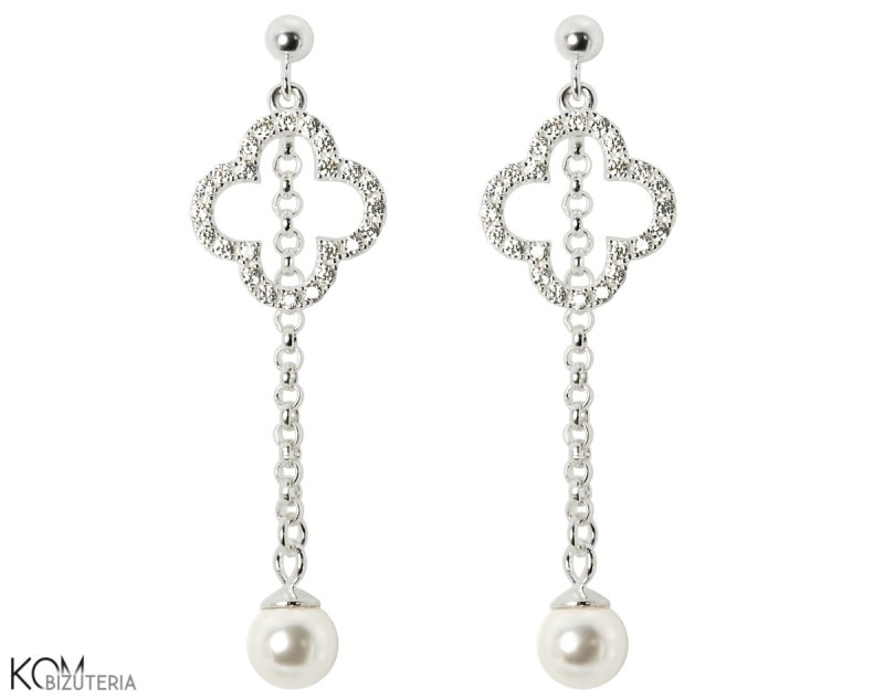 kolczyki syntetyczne perly swarovski koniczyna clover krem biale cream white cubic zirconia cyrkonia sztyft stud srebro kom bizuteria.jpg