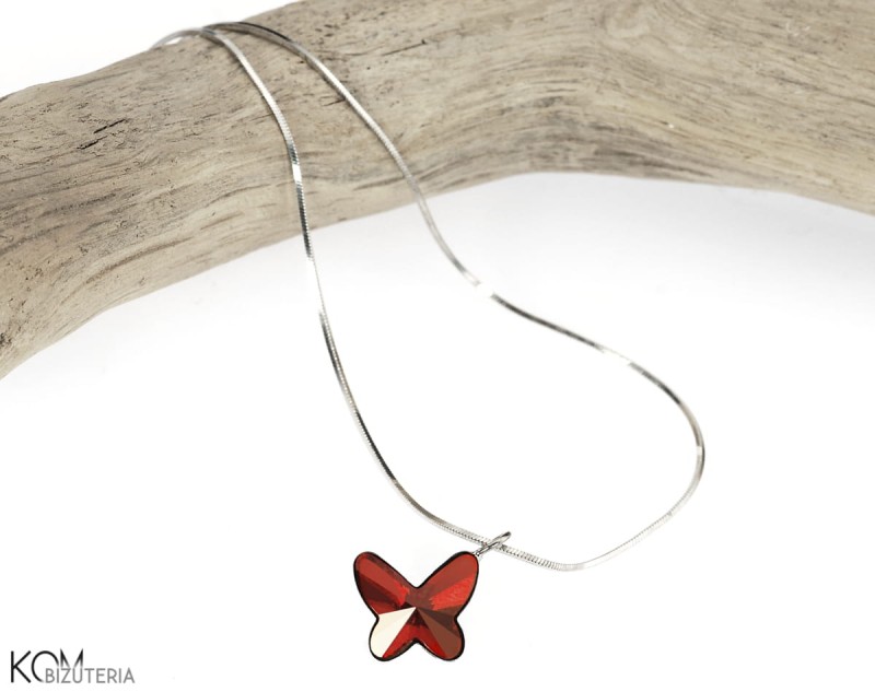 bransoletka na noge srebrna srebro noga plaza lato summer ankle bracelet swarovski motyl butterfly crystal red magma czerwony kom bizuteria alt2.jpg