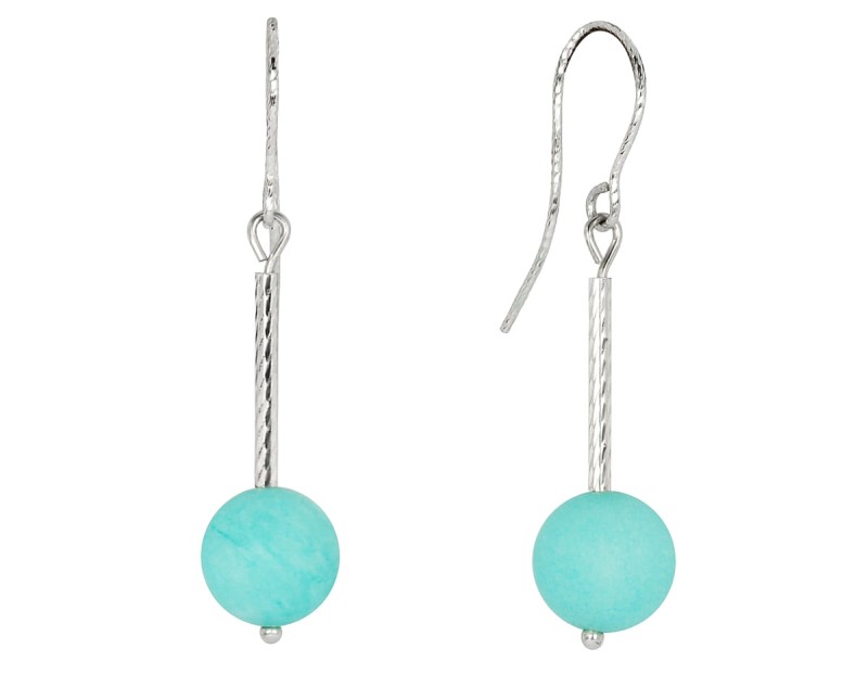 kolczyki otwarte jadeit matowy blekit turkus turquoise blue niebieski jade matte bead srebro diamentowane diament blysk blyszczace diamond cut lekkie kom bizuteria