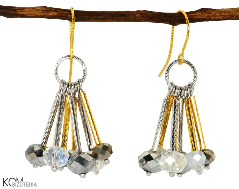 kolczyki otwarte bead koraliki szare ab lustro grey ab crystal gold srebro diamentowane diament blysk blyszczace diamond cut  kom bizuteria.jpg