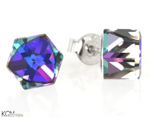 Small cubes - mystic purple - silver stud earrings with Swarovski® crystals