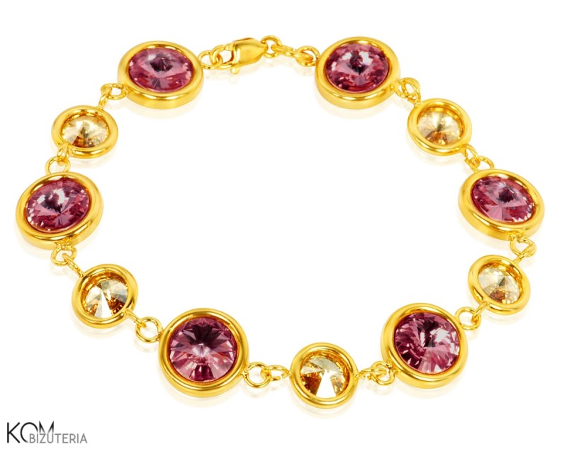 bransoletka swarovski rivoli roz rozowy bez bezowa zlota pozlacane srebro gold-plated silver gold shadow antique pink kom bizuteria