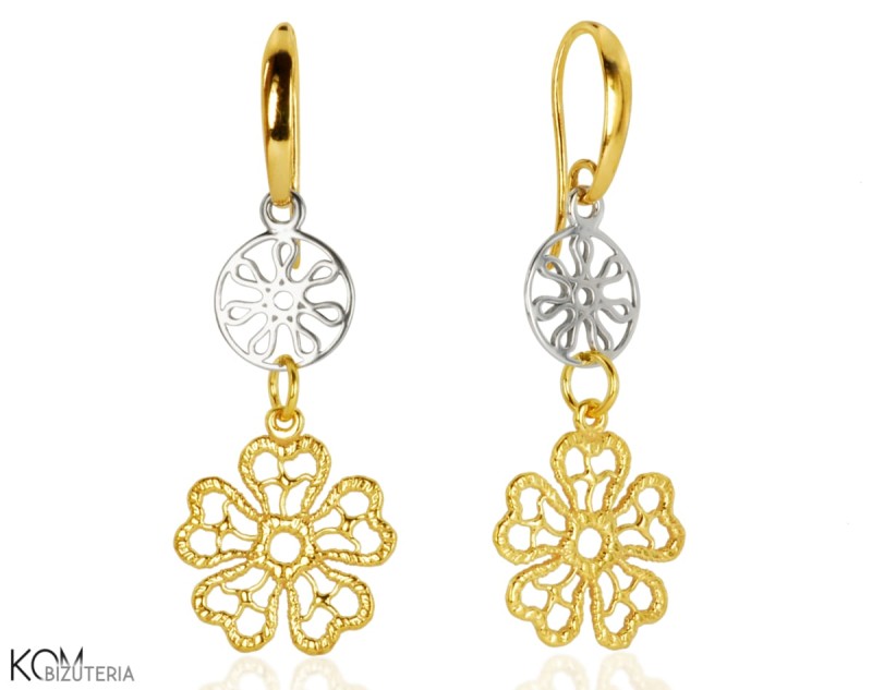 kolczyki charm zawieszki kwiaty spirala flower otwarte pozlacane srebro gold-plated silver kom bizuteria