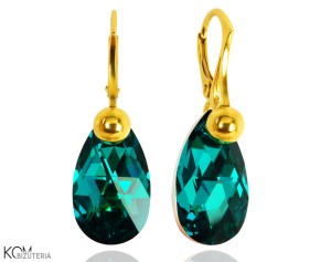 Kolczyki krople z kulką, kryształ Swarovski® kropla, pozłacane srebro 925