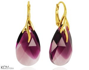 Kolczyki krople z gałązkami, kryształ Swarovski® kropla, pozłacane srebro 925