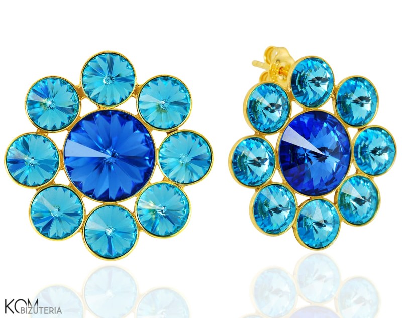 fiore kolczyki sztyfty niebieski kobalt blekitny bloue cobalt sapphire pozlacane srebro gold-plated silver kom bizuteria.jpg